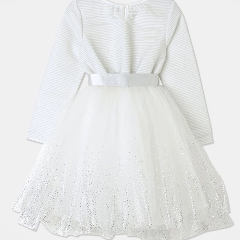 NWOT ORIGAMI Evie Long Sleeve Lurex Stripe Tutu Dress WHITE - Picture 3 of 14
